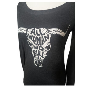 Bad Sister Western Cow Skull Graphic Tee | Boho Ranch Vibes Long Sleeve Top S